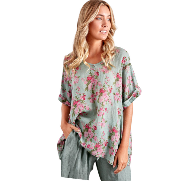 Floral linen T-shirt top