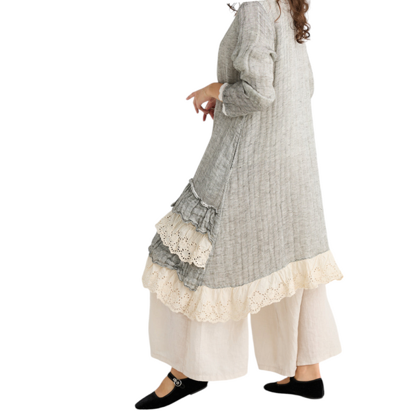 Florette linen ruffle coat jacket with lace