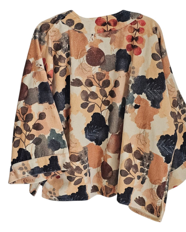 Short kimono jacket abstract print velvet cotton
