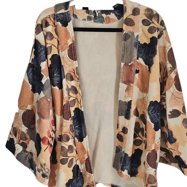 Short kimono jacket abstract print velvet cotton