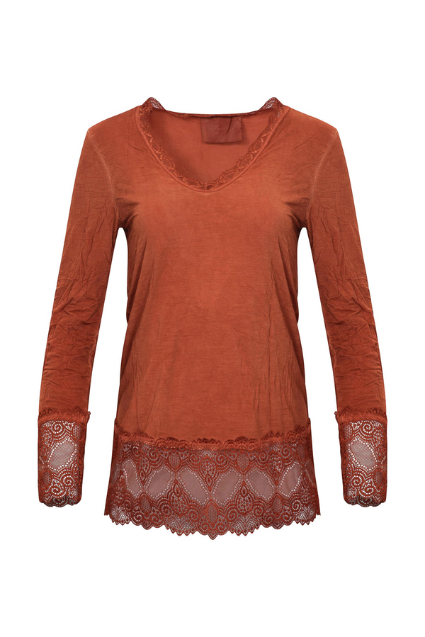 Top V- and round neck  with lace