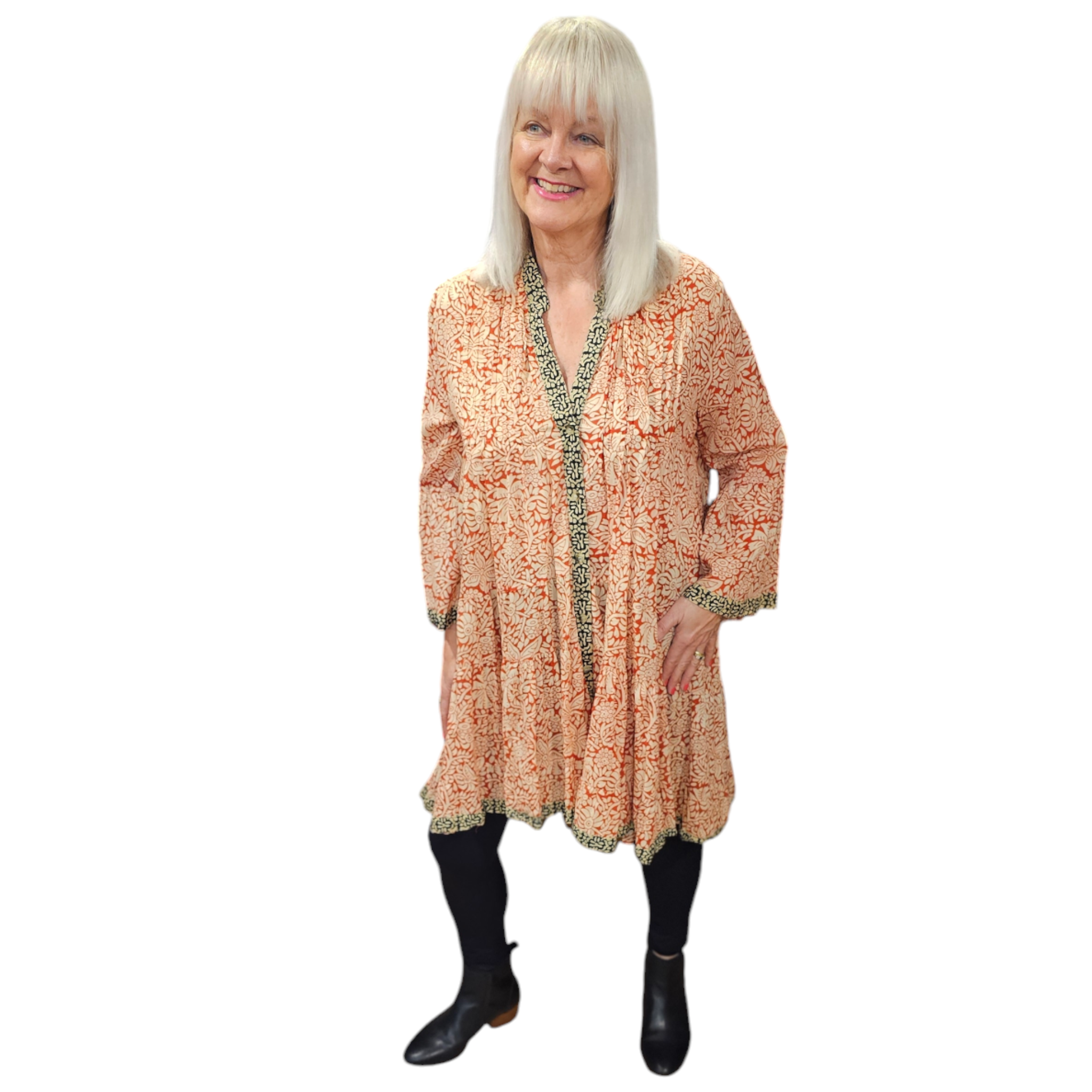 Dress with v- neck ,open front