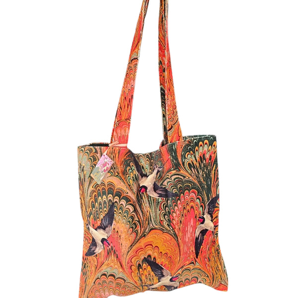 Powder Velvet Tote Bag - Marbled Swallows
