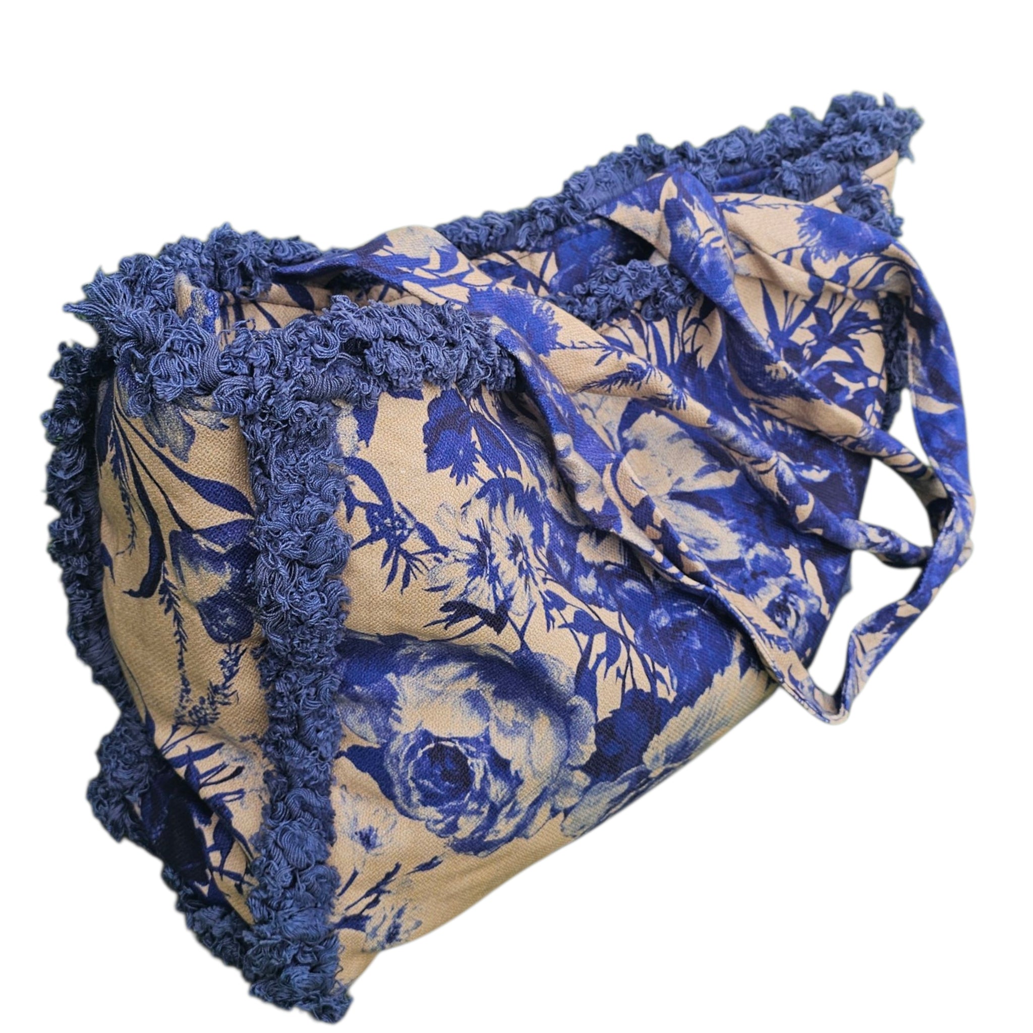 Powder Fringed Box Tote - China Blue Blooms