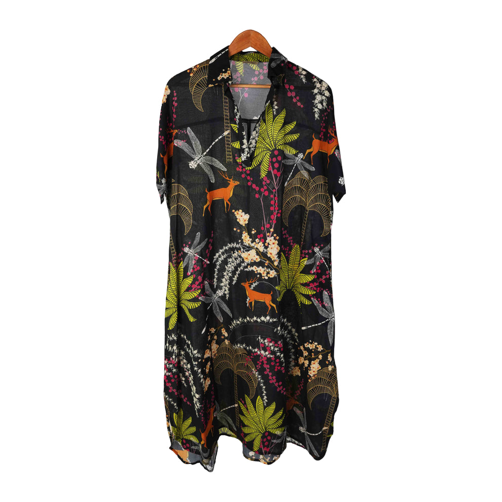 Tropical Print A-line Ankle Length Dress