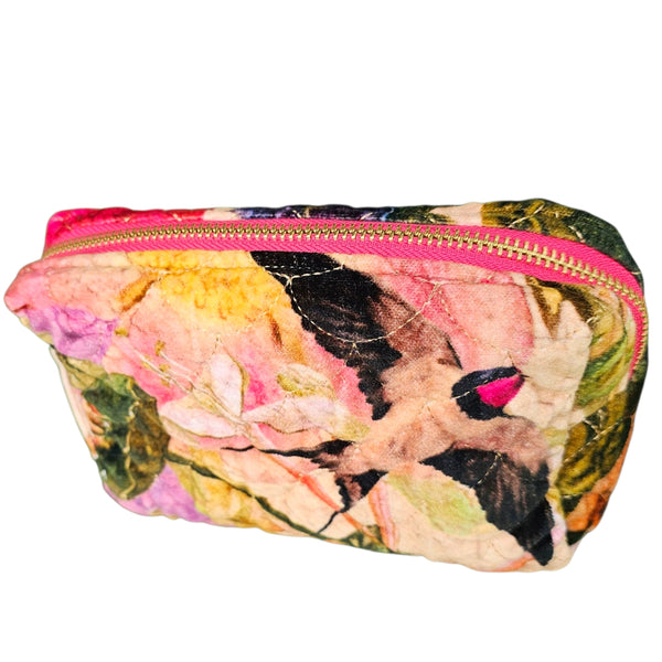 Powder ,Quilted Vanity Bag - Cream Posy