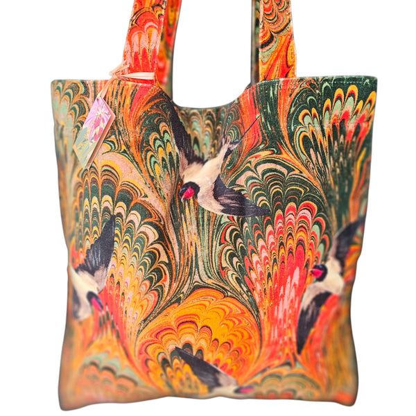 Powder Velvet Tote Bag - Marbled Swallows