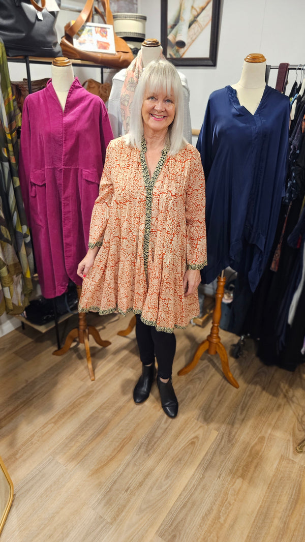 Dress with v- neck ,open front