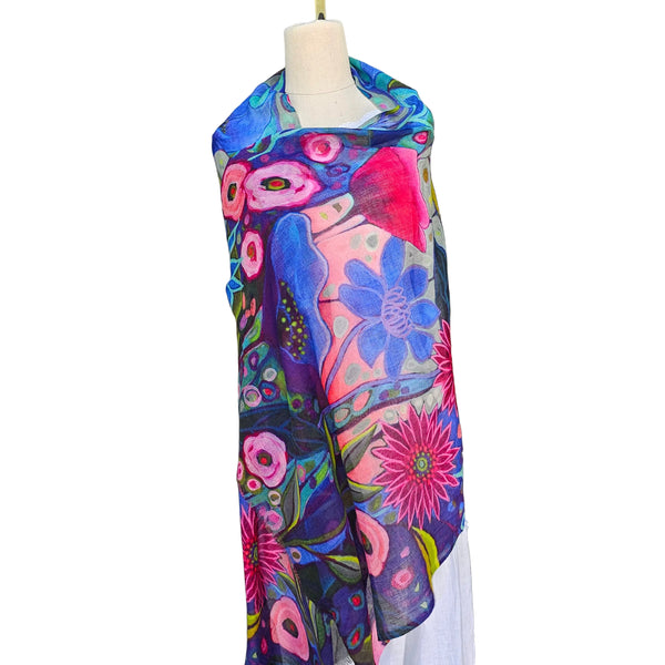 Midnight Bloom Kaleidoscope –Merino Wool  and Silk Scarf