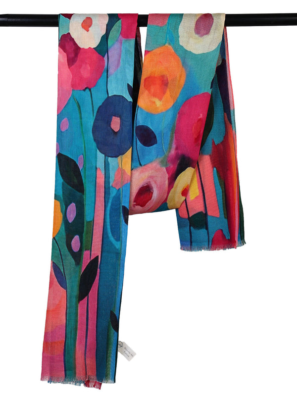 Vibrant Poppy Garden Symphony Scarf – Fine Merino Wool S25-40