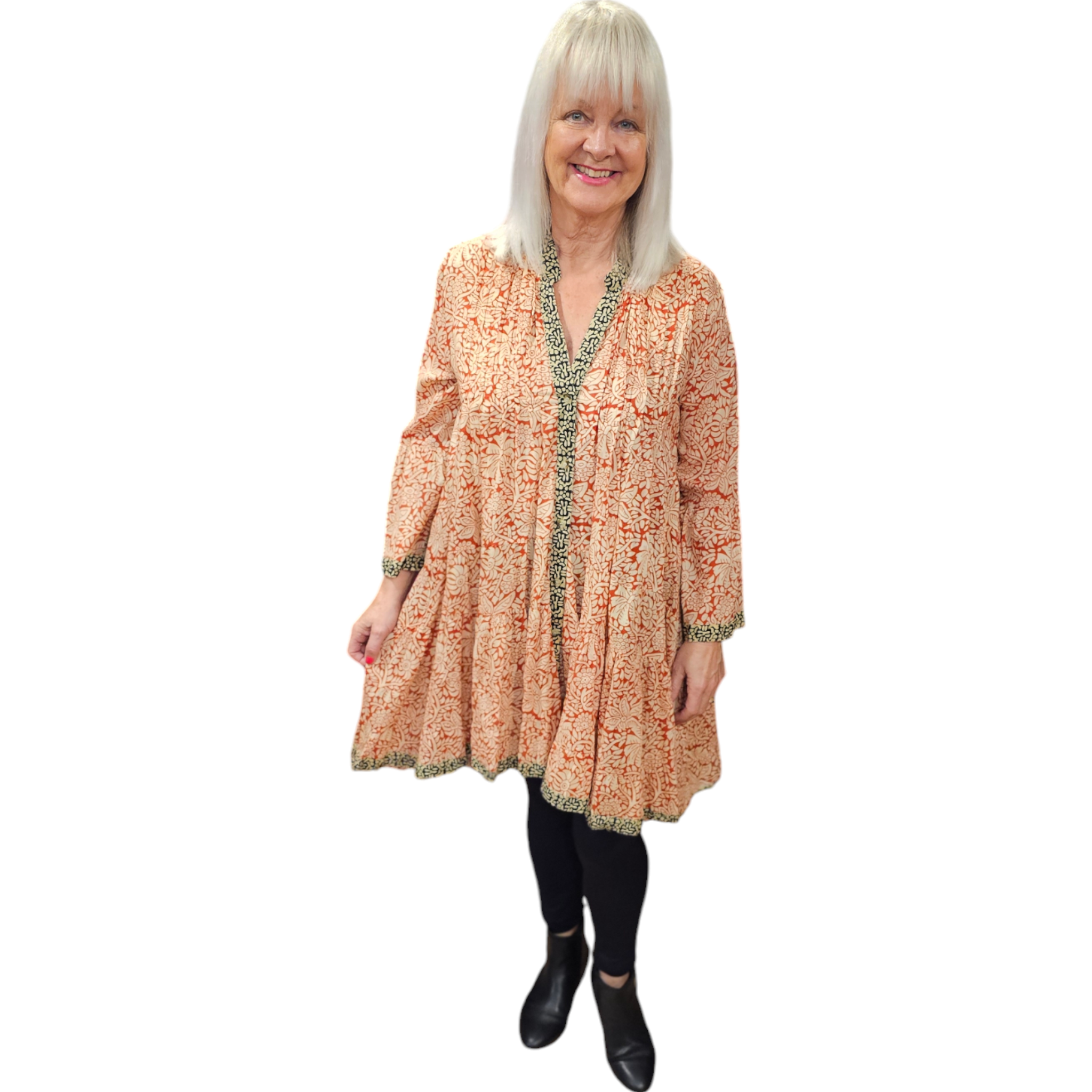 Dress with v- neck ,open front