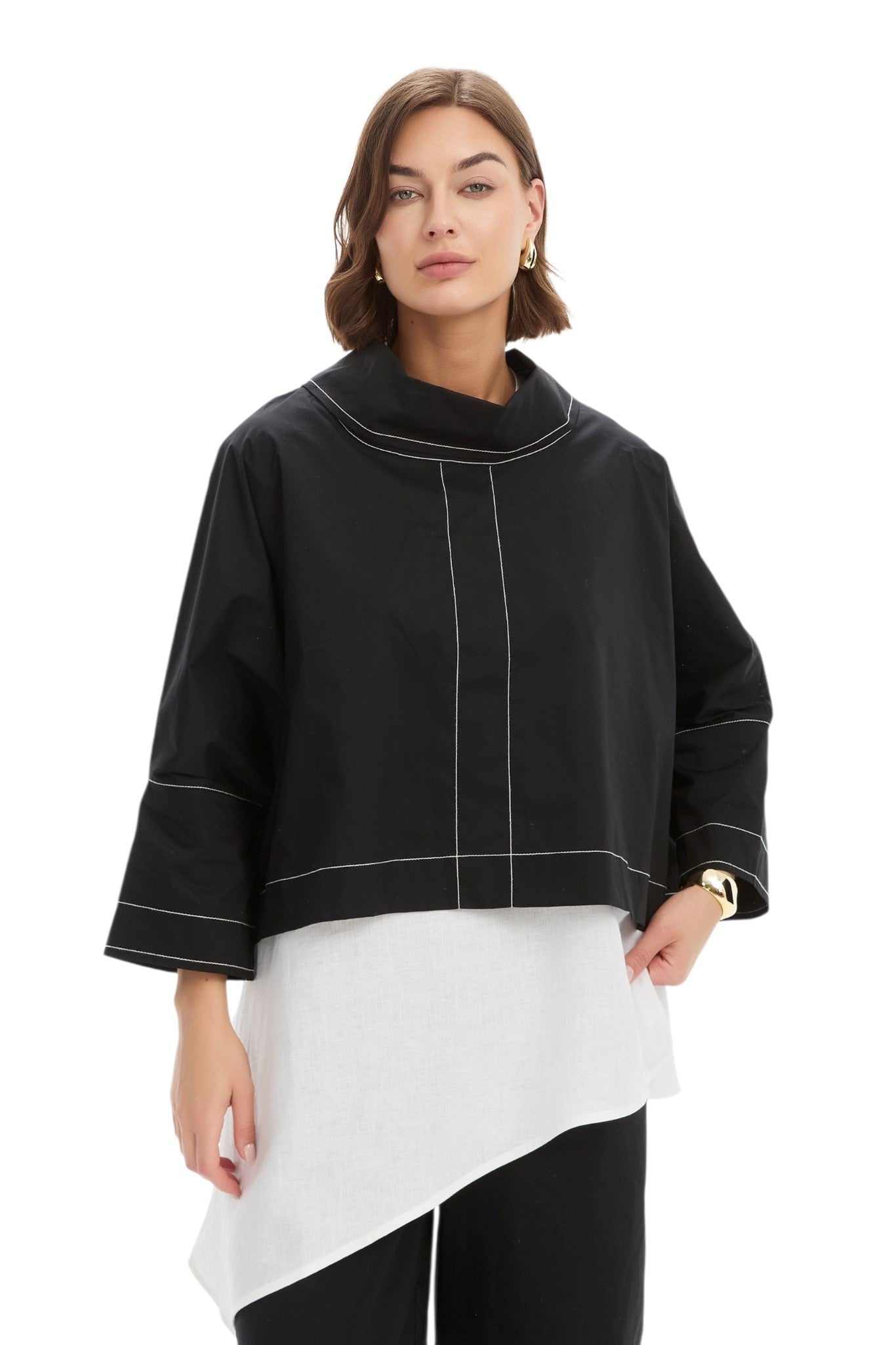 Funnel Neck Contrast Top