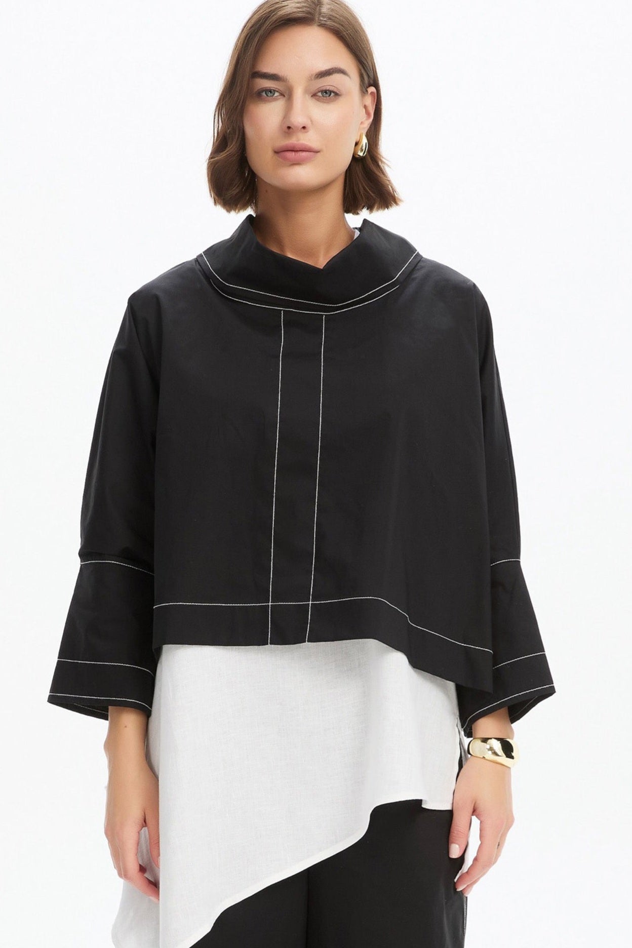 Funnel Neck Contrast Top