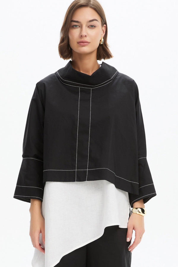 Funnel Neck Contrast Top