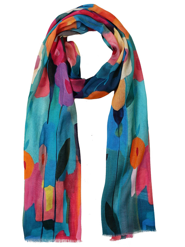 Vibrant Poppy Garden Symphony Scarf – Fine Merino Wool S25-40