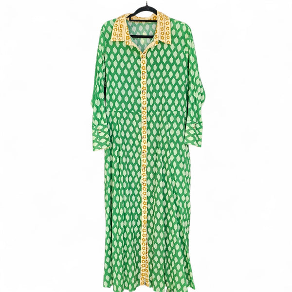 Green screen print cotton dress