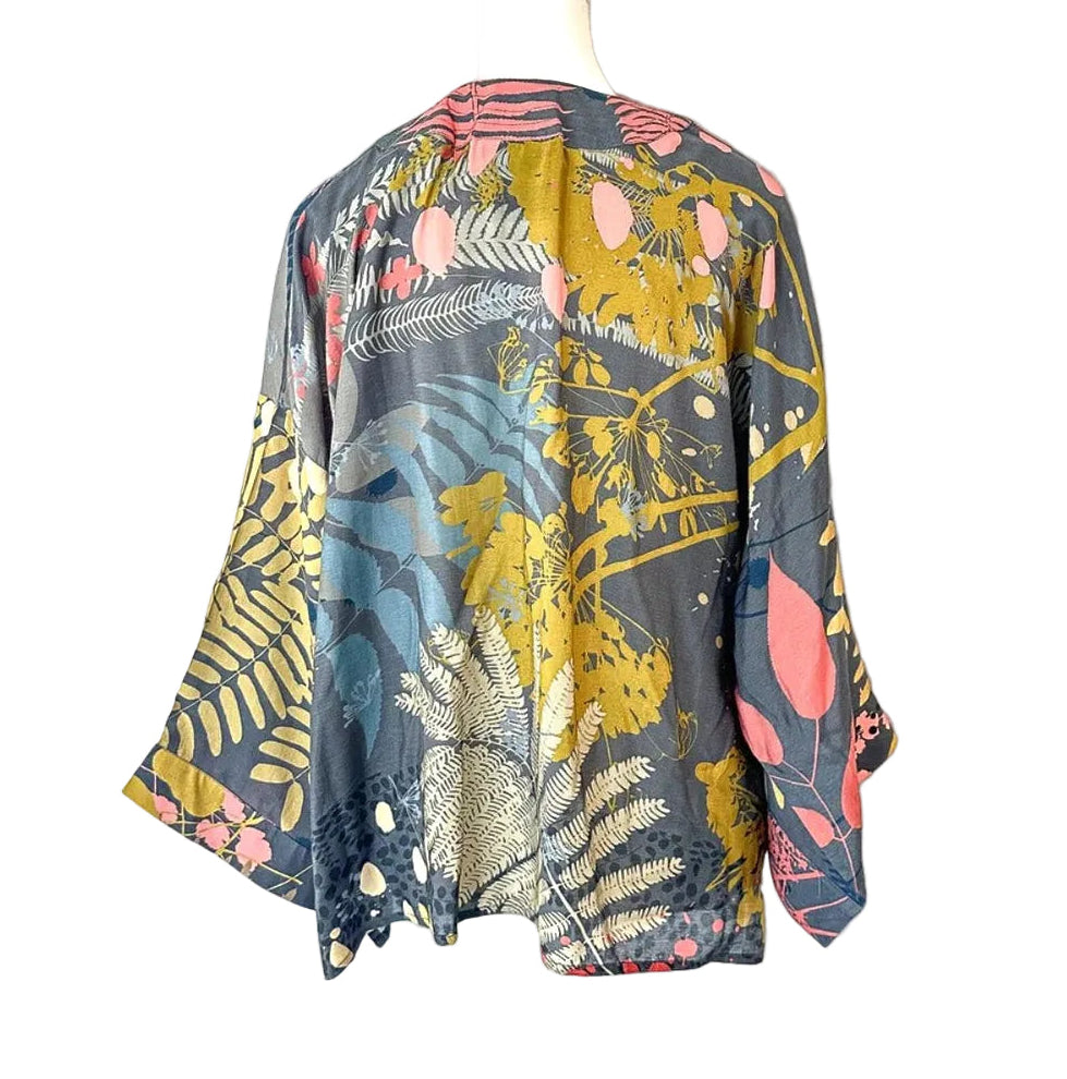 Abstract Cotton Muslin Short Kimono