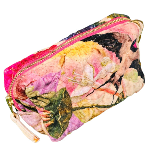 Powder ,Quilted Vanity Bag - Cream Posy