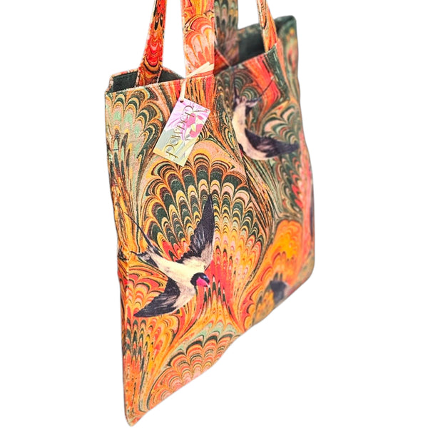 Powder Velvet Tote Bag - Marbled Swallows