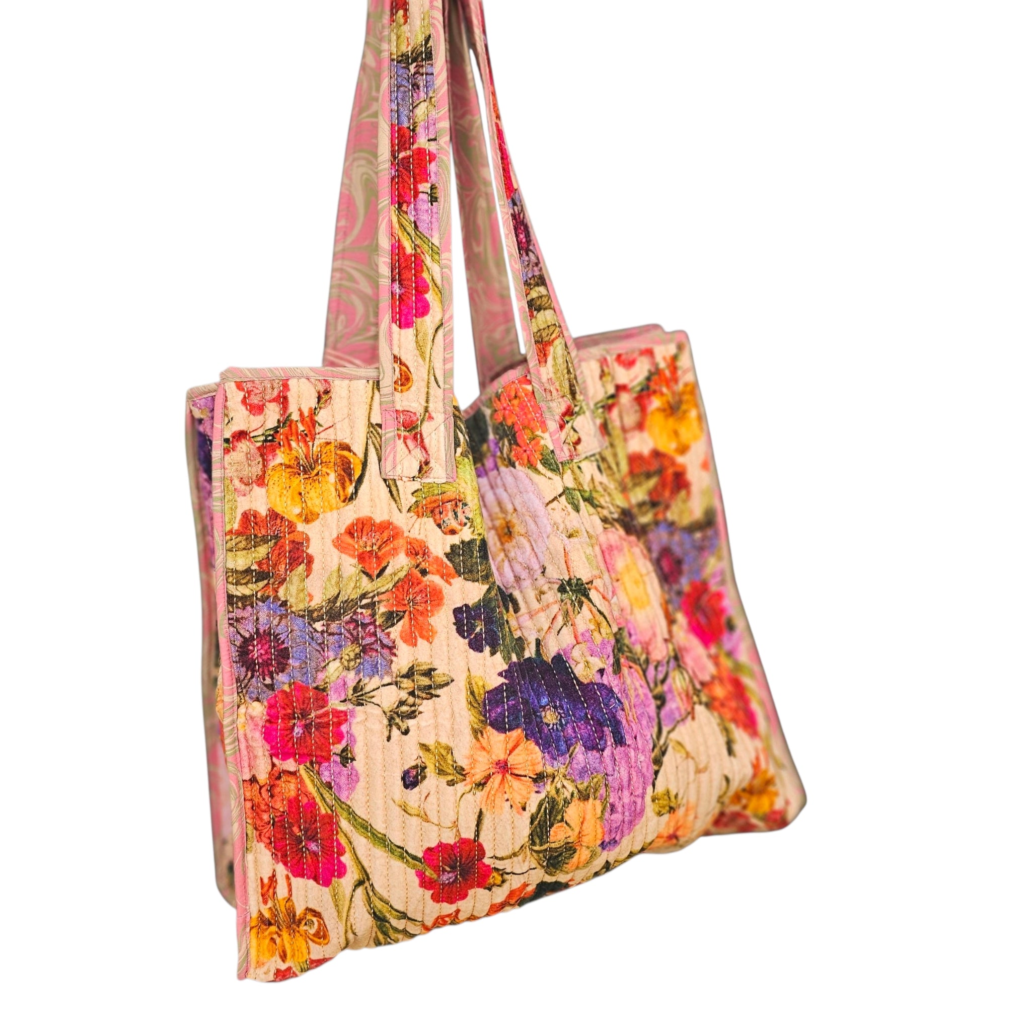 Powder Luxe Velvet Quilted Tote Bags - Cream Posy