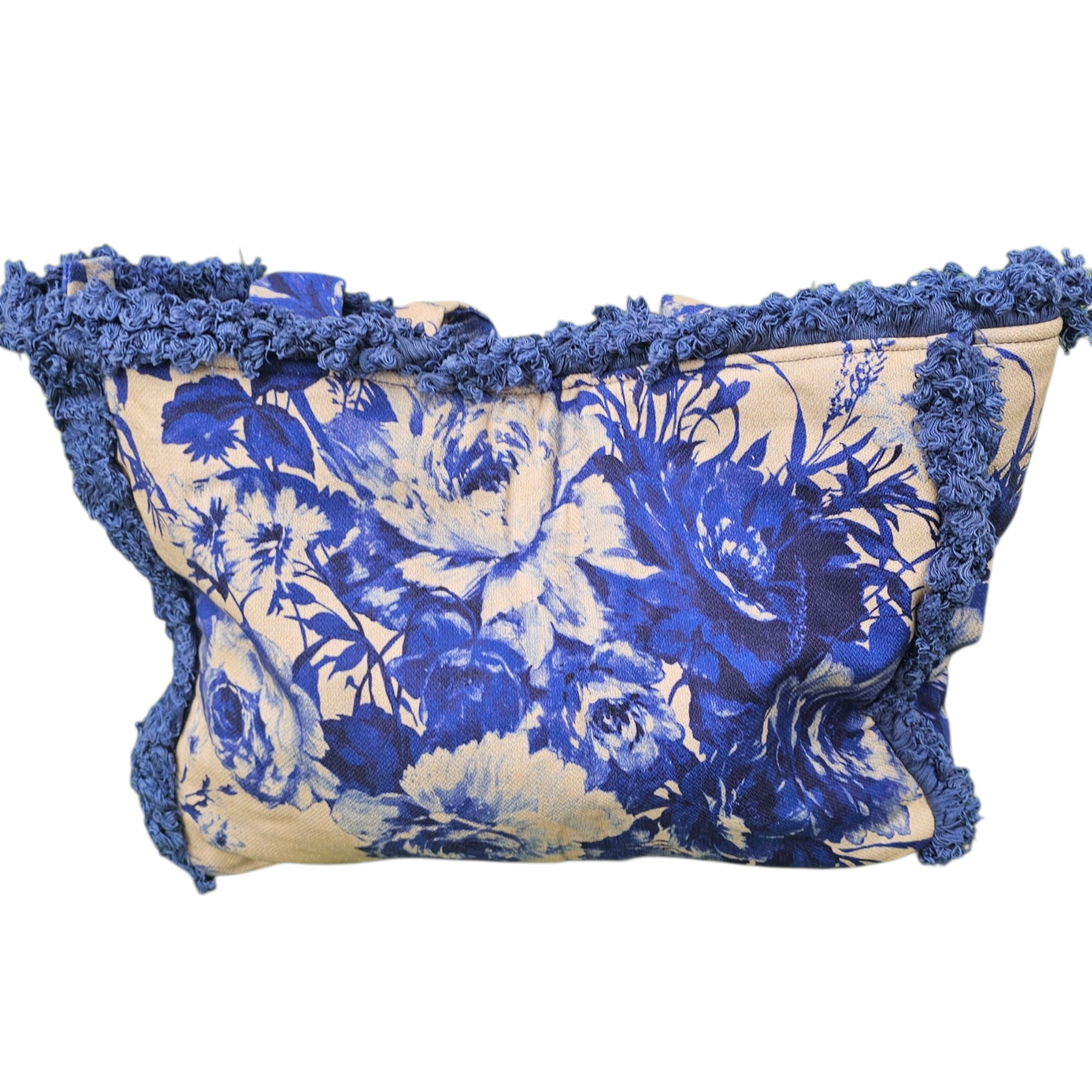 Powder Fringed Box Tote - China Blue Blooms