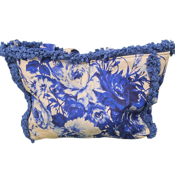 Powder Fringed Box Tote - China Blue Blooms
