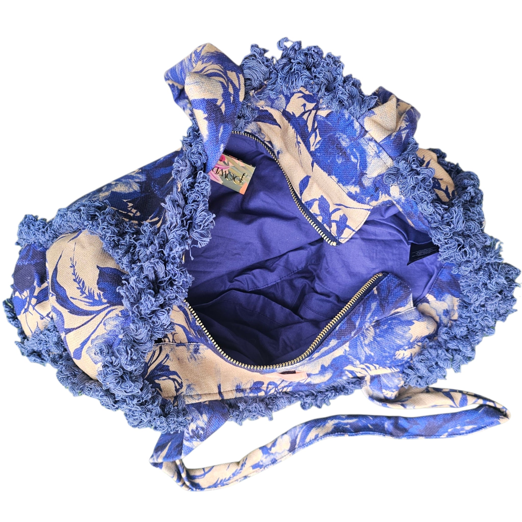 Powder Fringed Box Tote - China Blue Blooms