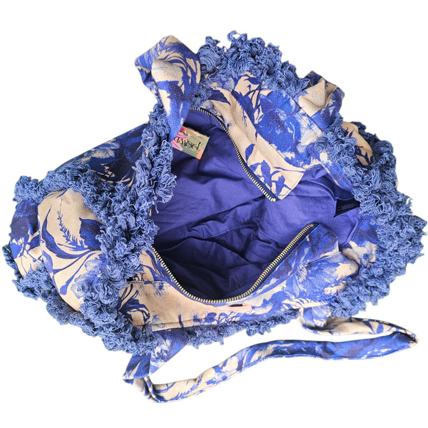 Powder Fringed Box Tote - China Blue Blooms