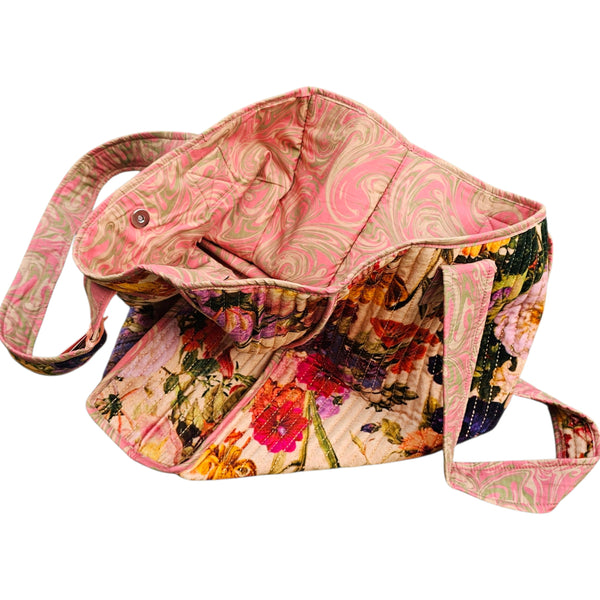 Powder Luxe Velvet Quilted Tote Bags - Cream Posy