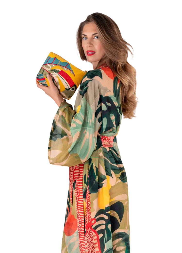 Powder Tropical Toucan Mid Size Embroidered Zip Pouch - Yellow/Red/Blue