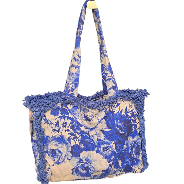 Powder Fringed Box Tote - China Blue Blooms
