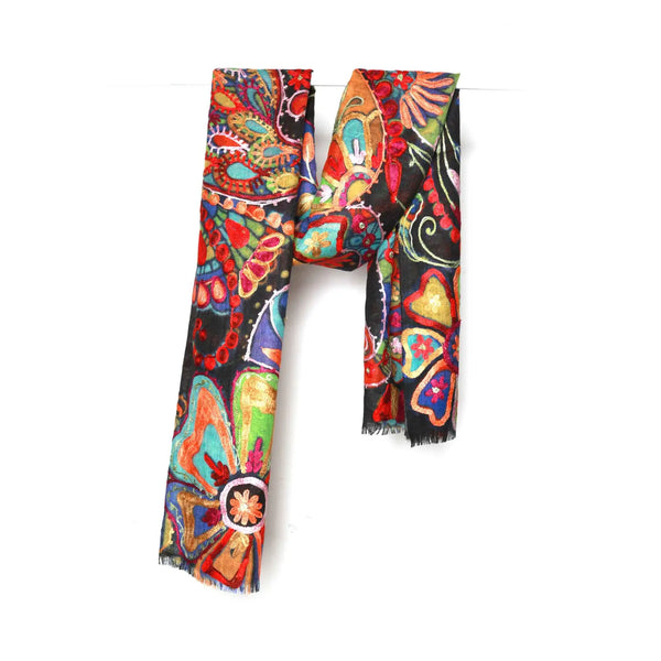 Merino wool Embroidered Shawl