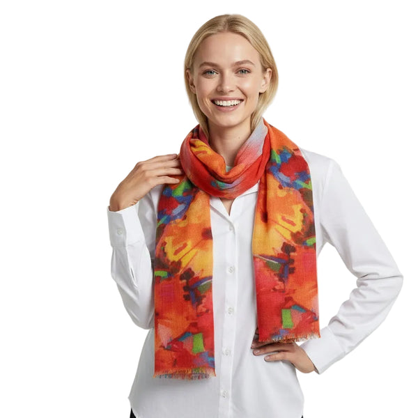 Firebird Abstract Floral Scarf Fine wool