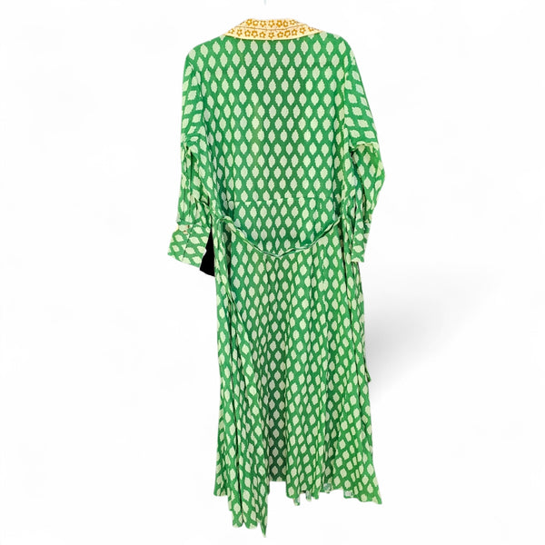 Green screen print cotton dress