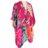 Japanese Chrysanthemum Red Viscose Crepe Kaftan Cape
