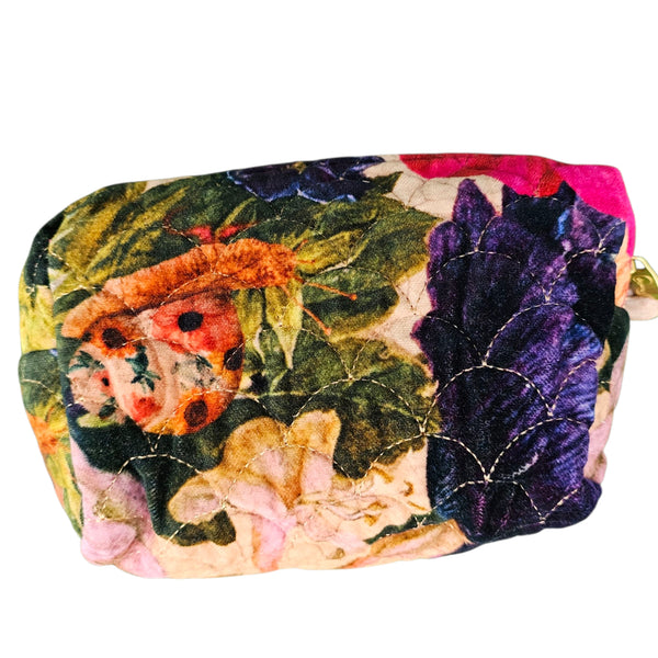 Powder ,Quilted Vanity Bag - Cream Posy