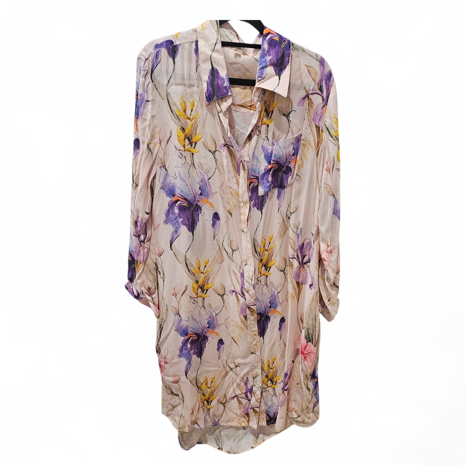 Floral print Mid lenght Shirt dress purple Iris