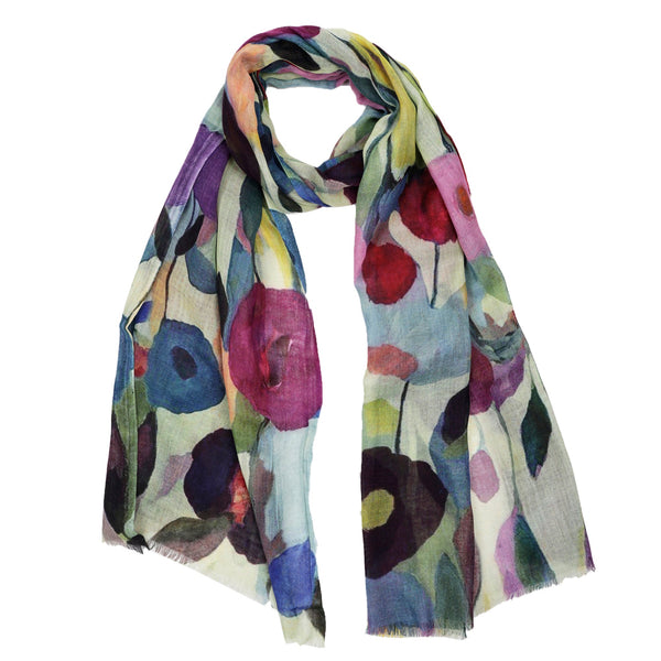 Floral Print Merino Silk Designer Scarf W25-34