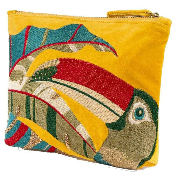 Powder Tropical Toucan Mid Size Embroidered Zip Pouch - Yellow/Red/Blue