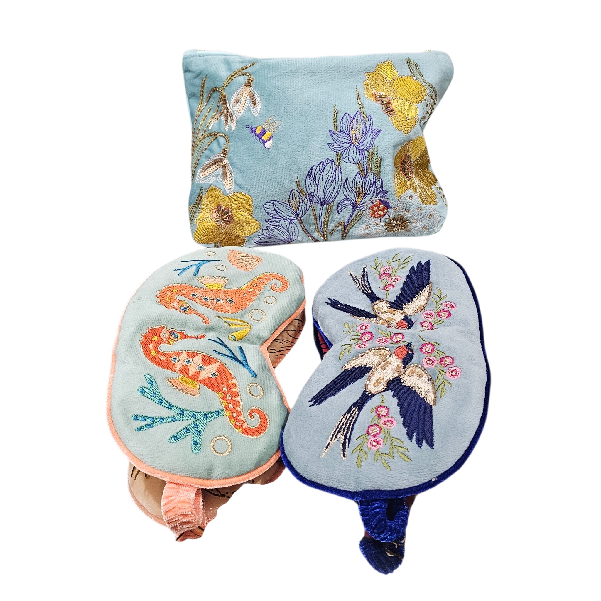 Mid Sized Embroidered Zip Pouch - Wildflower Meadow Powder