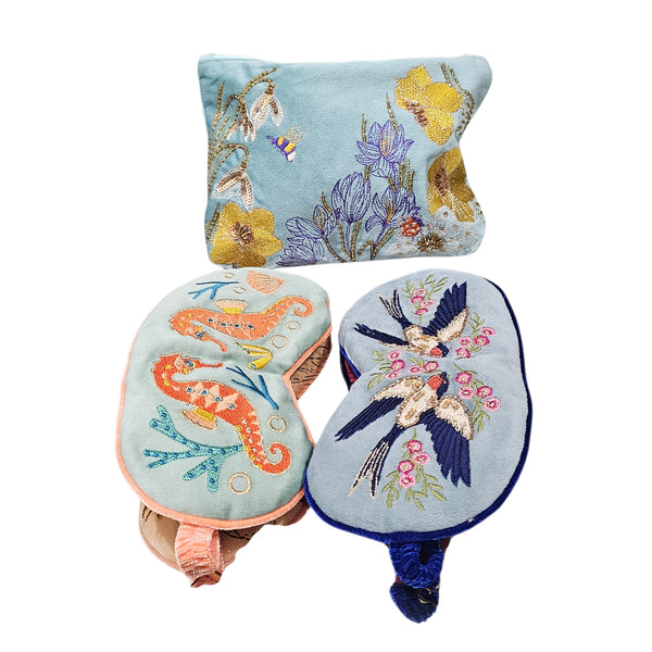 Mid Sized Embroidered Zip Pouch - Wildflower Meadow Powder