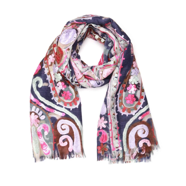 SB-105 Merino Wool Embroidered Scarf